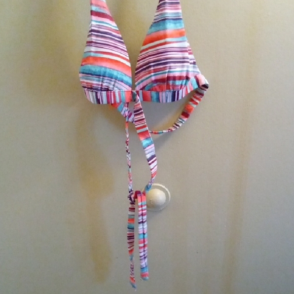 Womans L a.n.a Red and Blue Bikini Halter Top with Triangular Cups Wrap Around - Picture 3 of 4